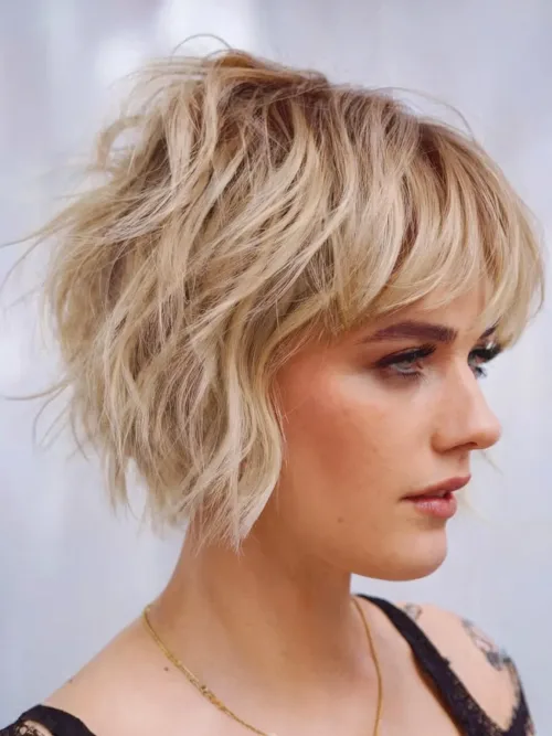 Cute Wavy Pixie Bob with Bangs