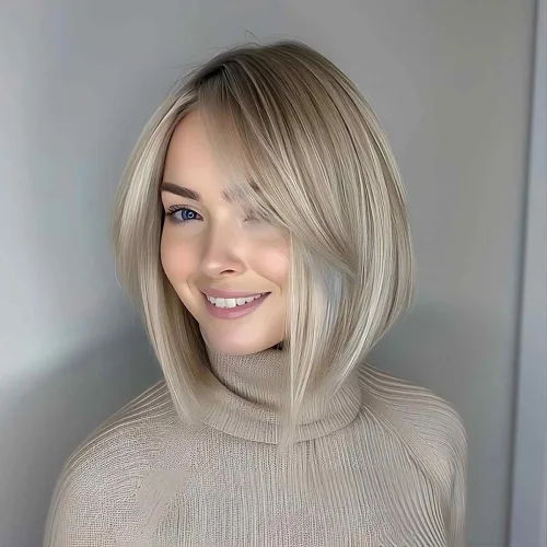 Icy Blonde A-Line Bob with Side Bangs