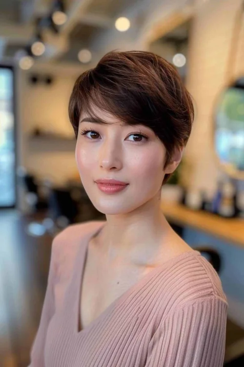 Korean Pixie Cut with Face Framing Bangs