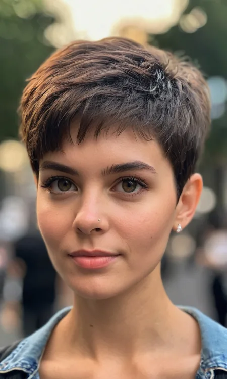 Layered Pixie Cut with Micro Bangs