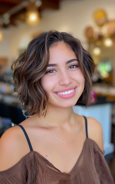 Short Wavy Bob Subtle Highlights